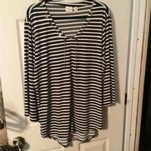 Chico's Black and White Striped Top